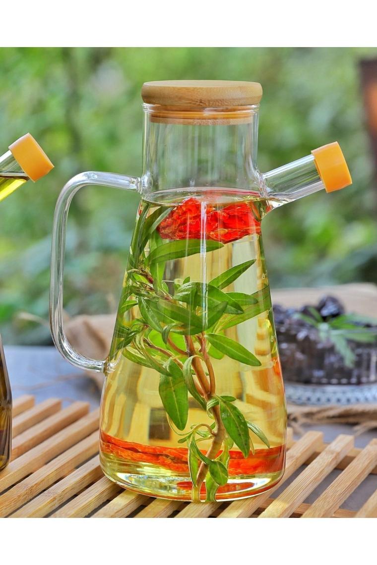 Paçi CAM-400804 Borosilikat Camlı Bambu Kapaklı 900ML Yağlık Sirkelik