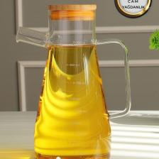 Paçi CAM-400804 Borosilikat Camlı Bambu Kapaklı 900ML Yağlık Sirkelik