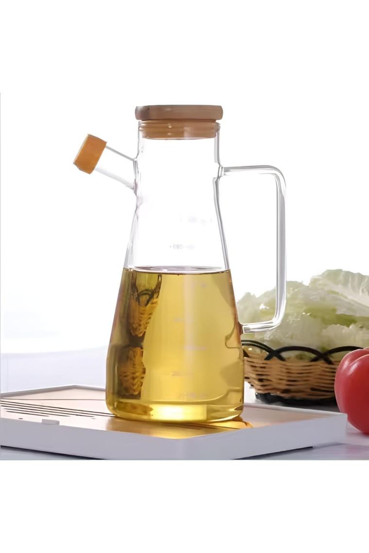 Bambu Kapaklı Bambu Altlıklı Vakumlu 3’lü Set Cam Yağdanlık ve Sirkelik