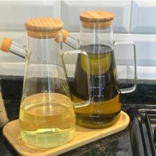 Bambu Kapaklı Bambu Altlıklı Vakumlu 3’lü Set Cam Yağdanlık ve Sirkelik