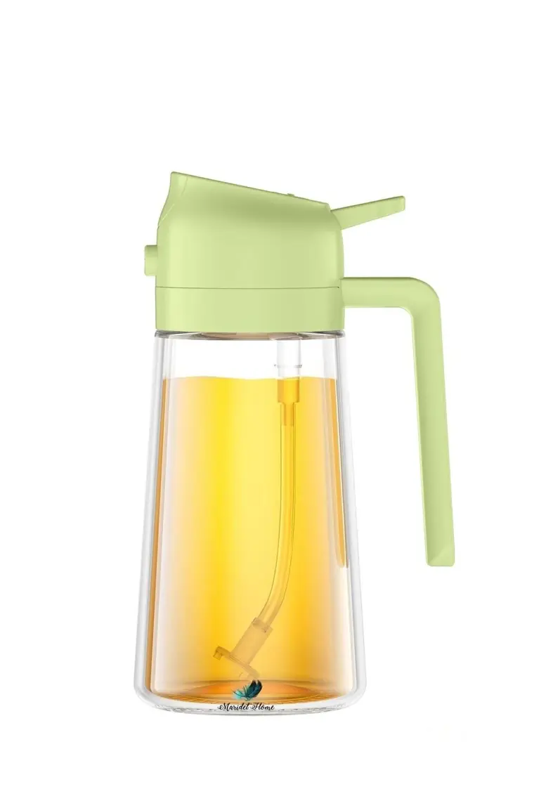 450 ML Çift Foksiyonlu Cam Yağdanlık ve Püskürtmeli Sprey Yağdanlık Sprey Yağlık Sirkelik | Yeşil-Krem