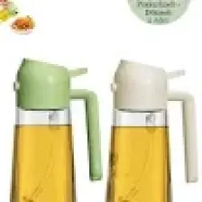 450 ML Çift Foksiyonlu Cam Yağdanlık ve Püskürtmeli Sprey Yağdanlık Sprey Yağlık Sirkelik | Yeşil-Krem