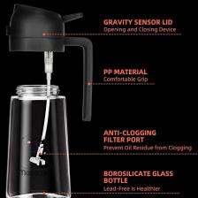 2 Adet Çift Fonksiyonlu Cam Yağdanlık 450ml Zeytinyağı Sıvıyağ Şişe Gri Airfryer Sprey Yağlık Sirkel