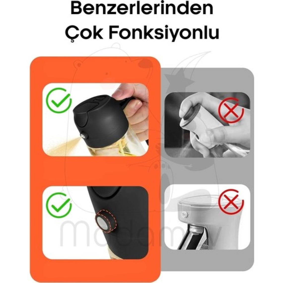 Madamev 2'li Çift Fonksiyonlu Cam Yağdanlık 550 ml Zeytinyağı Sıvıyağ Şişesi Airfryer Sprey Yağlık Püskürtücü