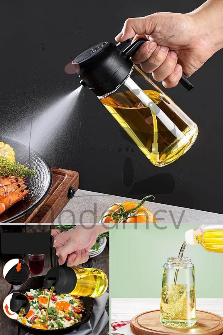 3 Adet Çift Fonksiyonlu Yağdanlık 550ml Zeytinyağı Sıvıyağ Cam Şişe Sprey Airfryer Yağlık Sirkelik