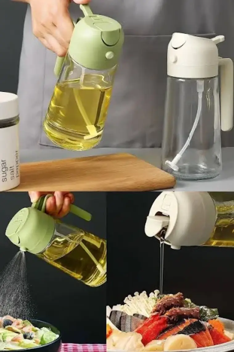 Madamev 2'li Çift Fonksiyonlu Cam Yağdanlık 550ML Zeytinyağı Sıvıyağ Şişesi Airfryer Sprey Yağlık Sirkelik