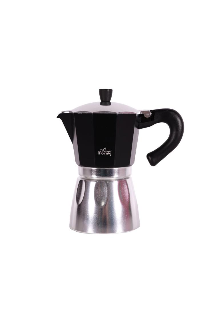 Any Morning Hes-6 Espresso Kahve Makinesi Alüminyum Moka Pot 240 ml Siyah
