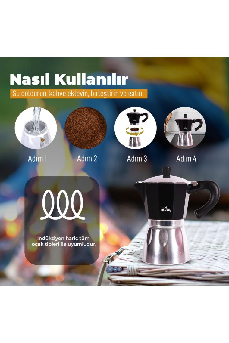 Any Morning Hes-6 Espresso Kahve Makinesi Alüminyum Moka Pot 240 ml Siyah