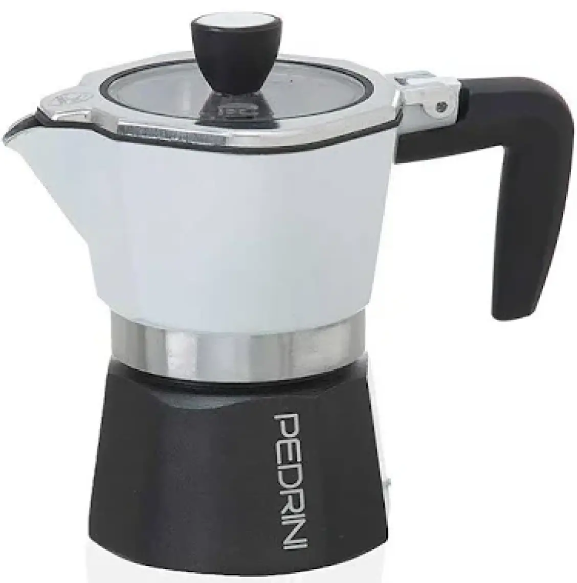 Pedrını Moka Pot 3 Cups Siyah Beyaz Şeffaf Kapaklı