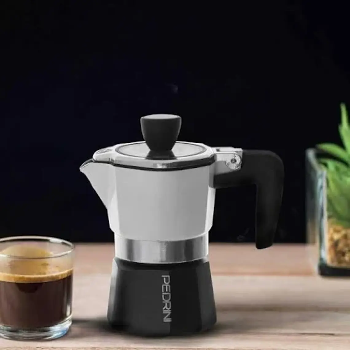 Pedrını Moka Pot 3 Cups Siyah Beyaz Şeffaf Kapaklı