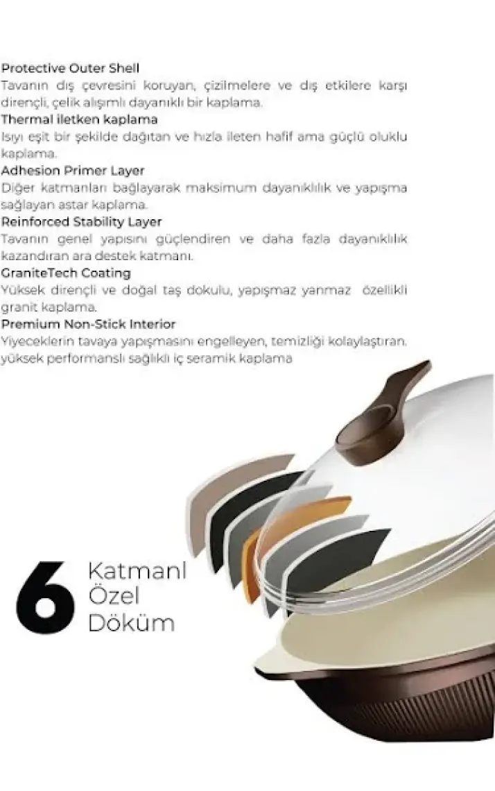 Kochler Prosteam 6 Katmanlı Granit Tava 26 cm - Airfrey Yanmaz Yapışmaz Tava