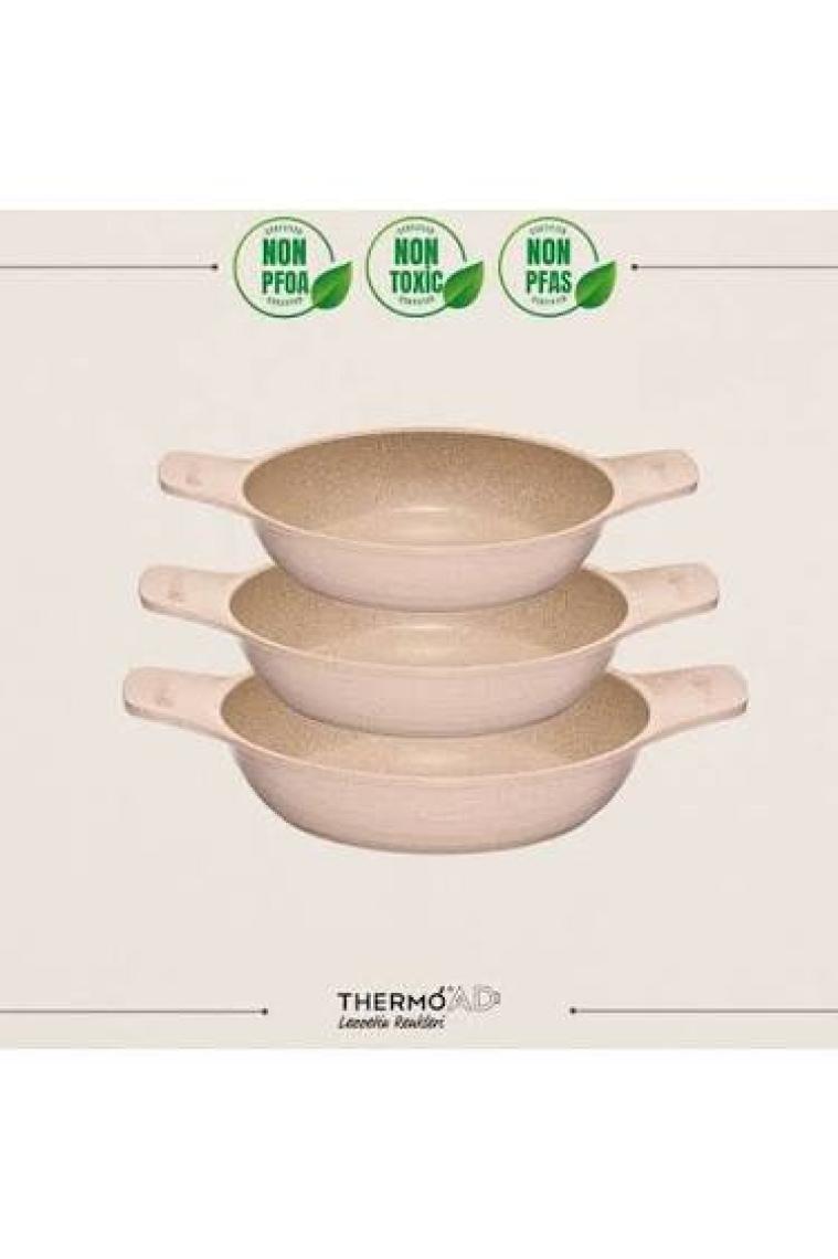 Thermoad Döküm Saplı Güveç Sahan Set |3 Parça |Gri |18cm-20cm-22cm