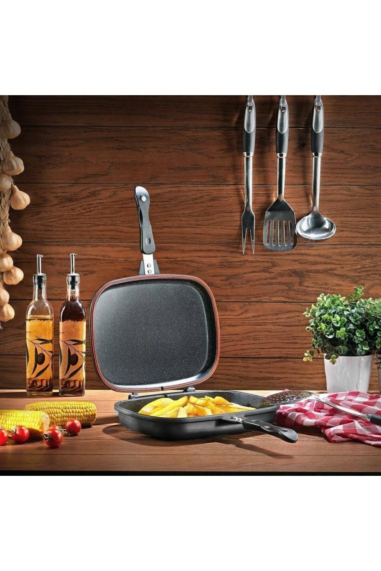 Schafer Kare Double Grill Pan 34 Cm Çift Taraflı Tava-siyah