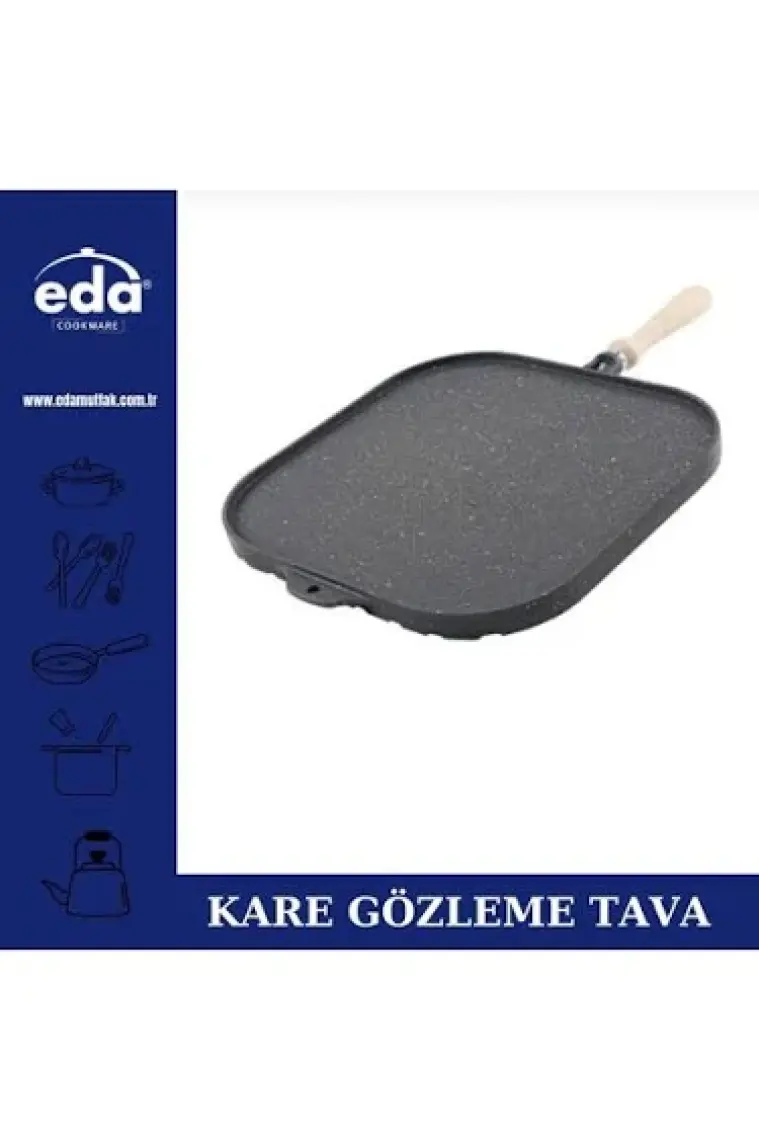 Eda Çift Taraflı 36CM Kare Granit Izgara Gözleme Tavası Gri