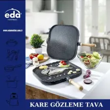 Eda Çift Taraflı 36CM Kare Granit Izgara Gözleme Tavası Gri