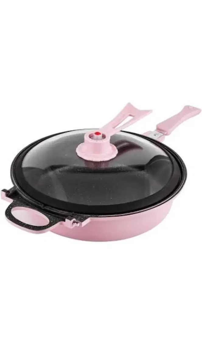 PPP 3261 32Cm Bio Granit Vakumlu Cam Kapaklı Çift Taraflı Tava
