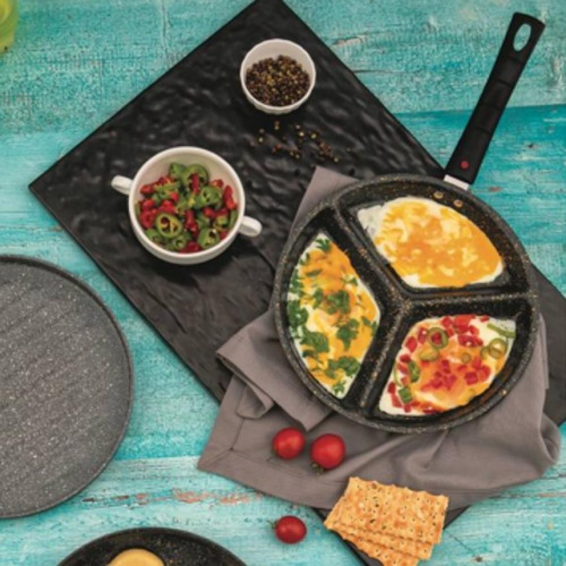 Evren 3 Gözlü Tava 24 Cm, Yumurta Omlet Krep 3 Bölmeli Non-Stick Tava