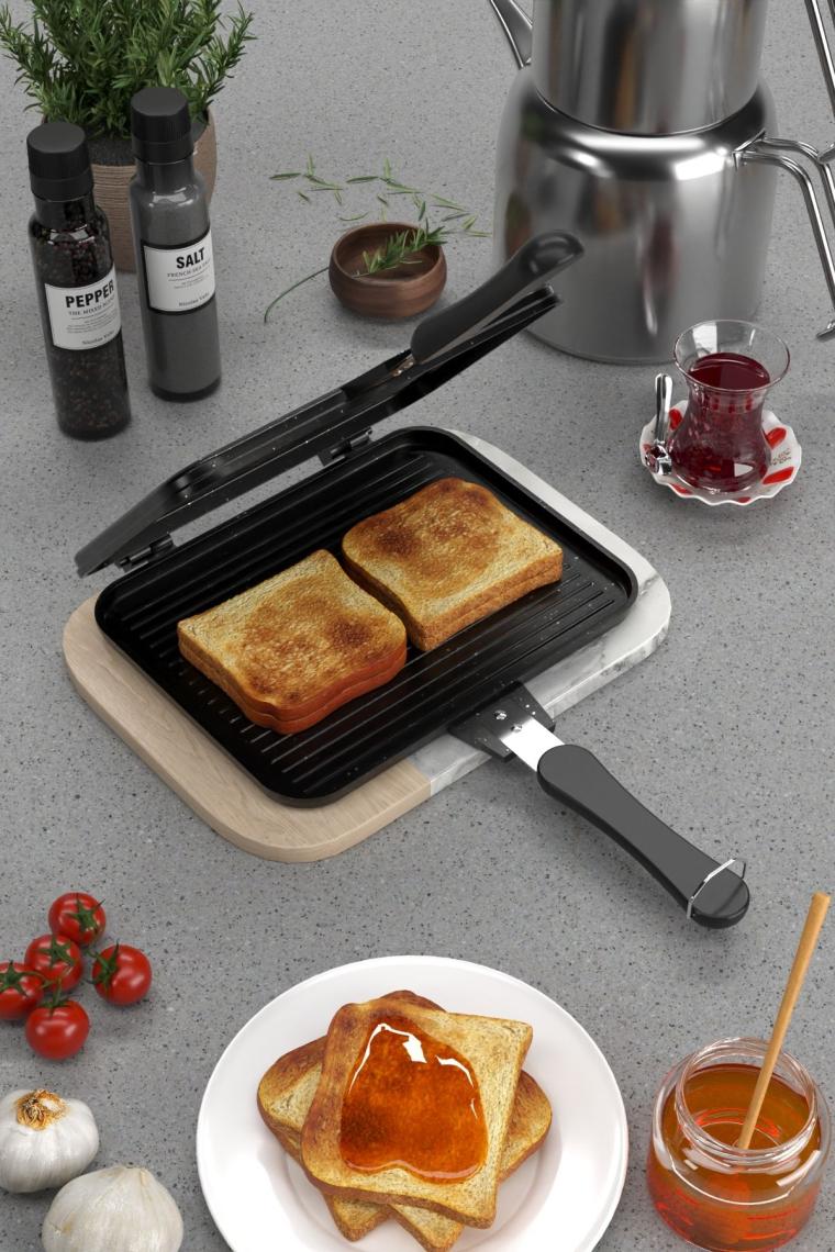 Usta Tostçu Granit Döküm Ocak Üstü El Tost Makinesi St-101