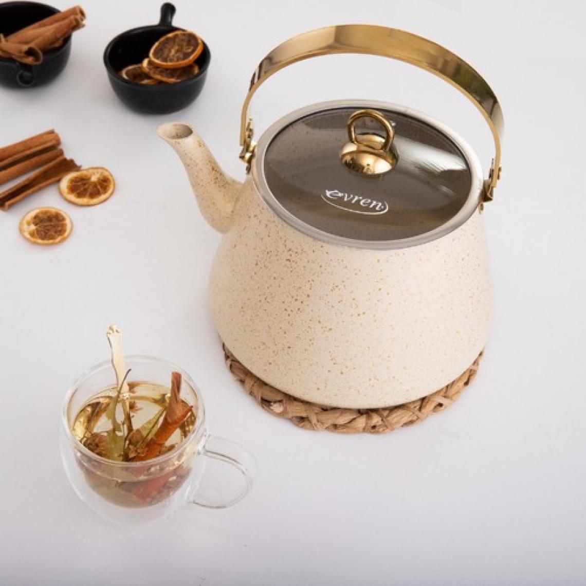 Evren Cream Bakraç Bitki Çayı Demliği 1 Lt, Çay Bitki Çaydanlığı Küçük Boy 1 Lt