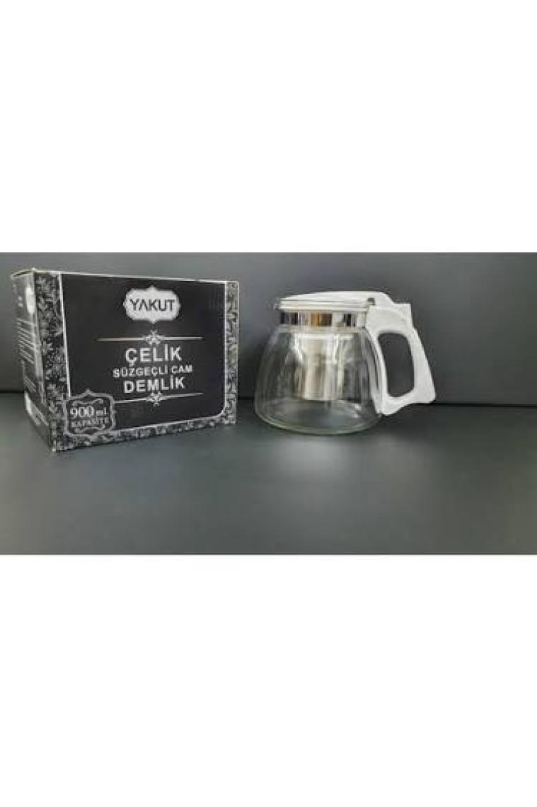 Yakut Çelik Süzgeçli Cam Demlik 900 ml.