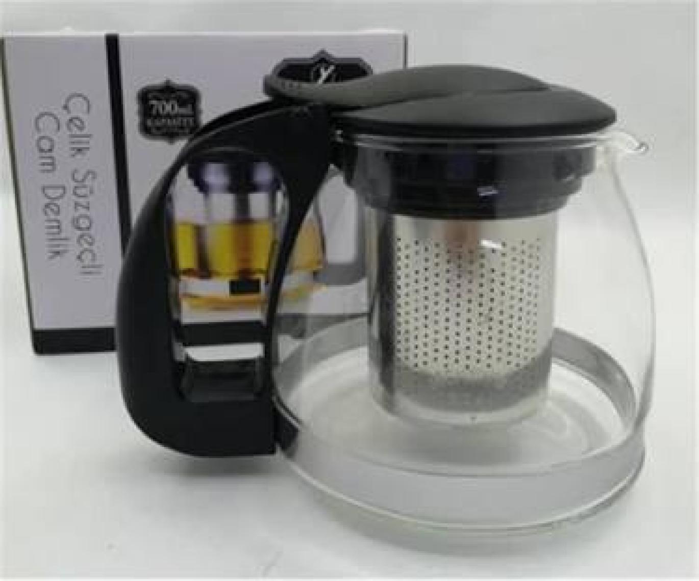 Yakut Çelik Süzgeçli Cam Demlik 900 ml.