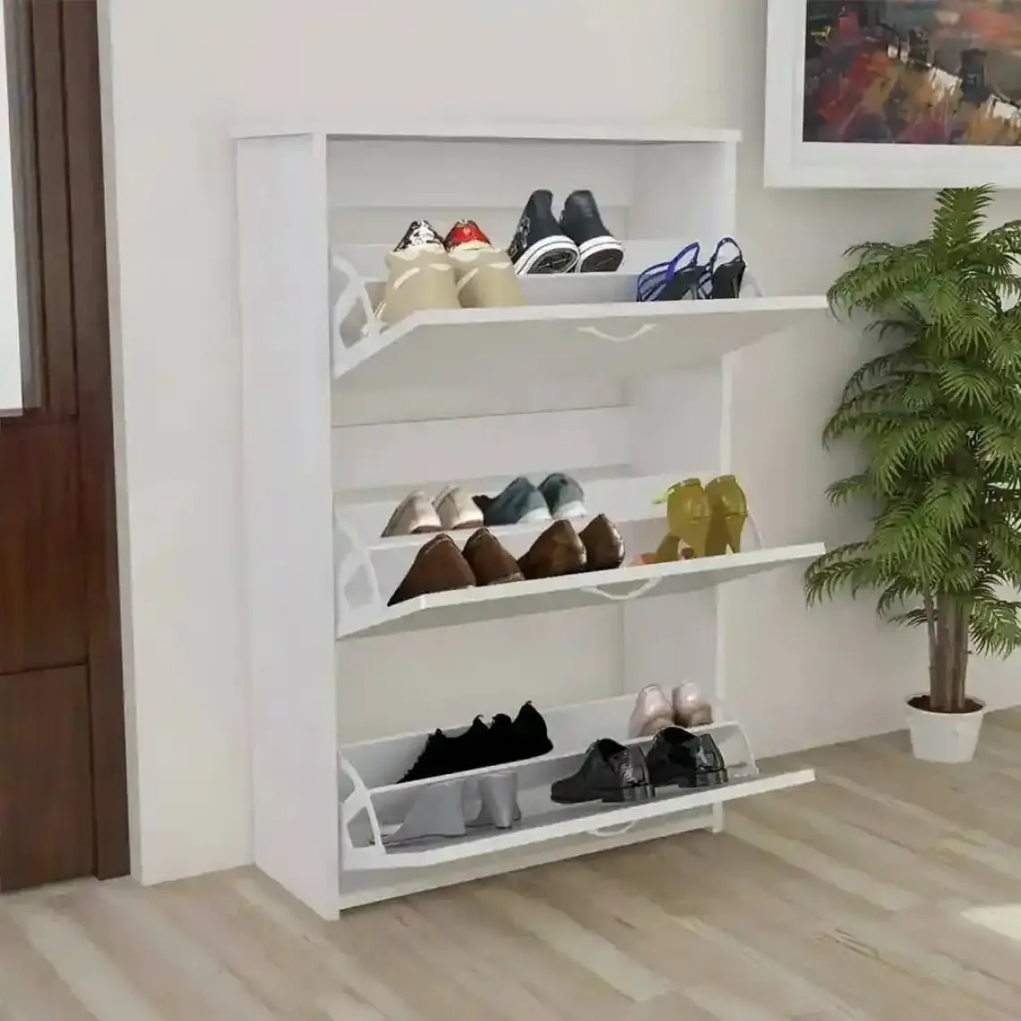 Modilayn Düşer Kapaklı Ayakkabılık Ayakkabı Dolabı