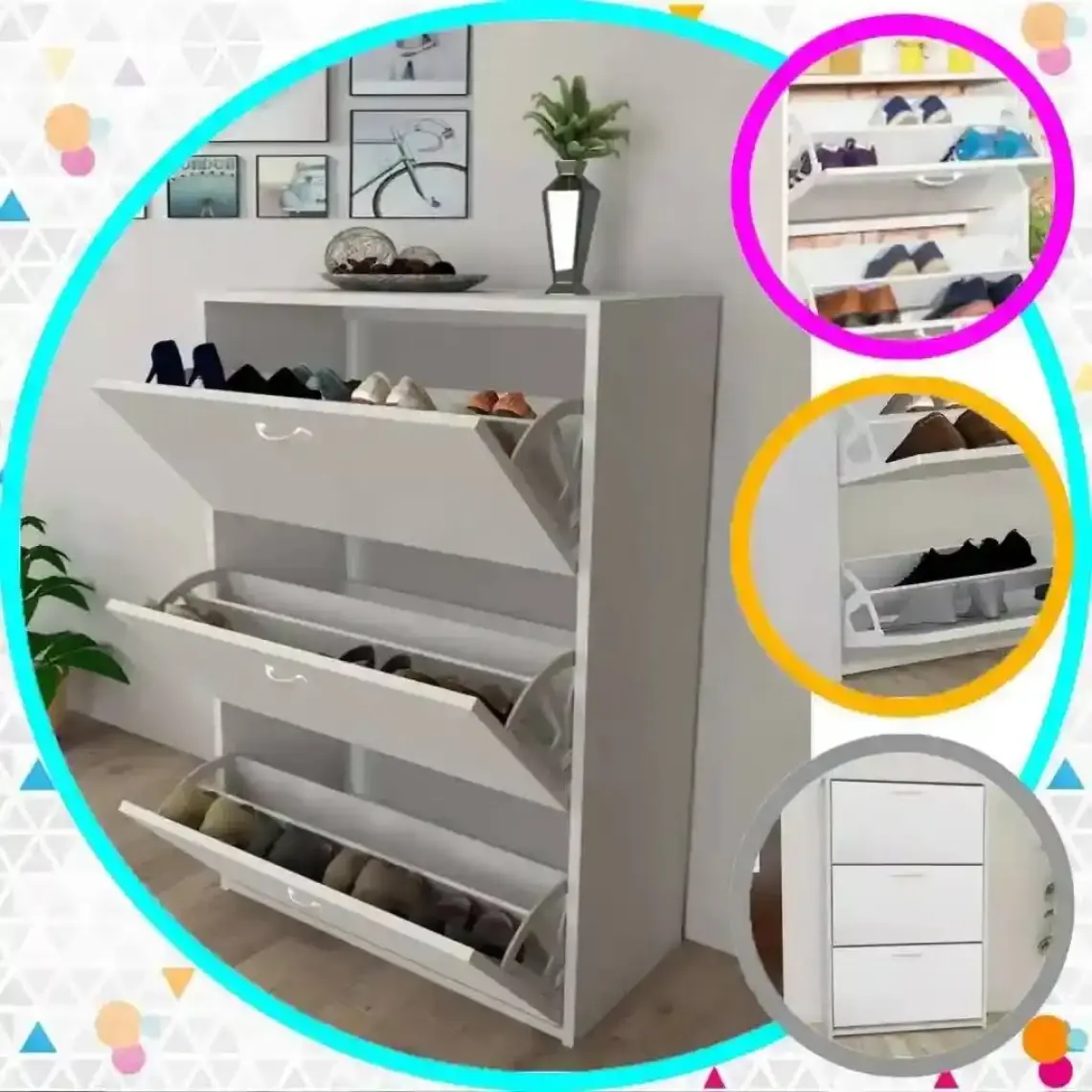 Modilayn Düşer Kapaklı Ayakkabılık Ayakkabı Dolabı