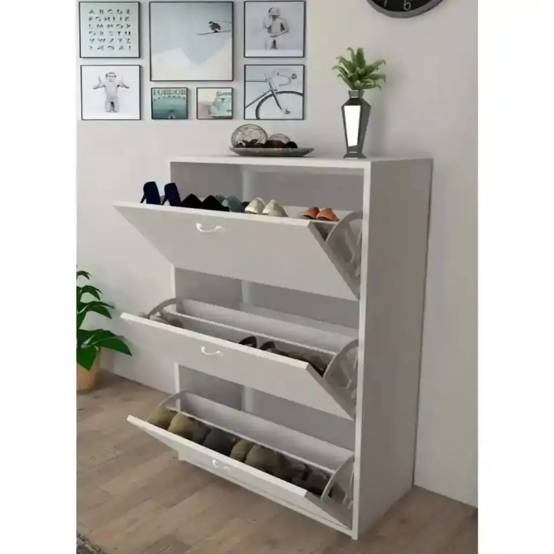 Modilayn Düşer Kapaklı Ayakkabılık Ayakkabı Dolabı