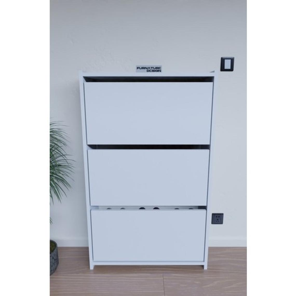 Furnature Design Düşer Kapak Ayakkabılık Duvara Monte Edilebilir Kayar Raflı 3 Kapaklı - Beyaz