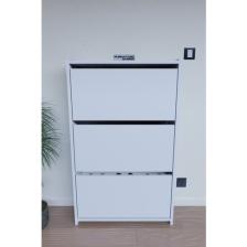 Furnature Design Düşer Kapak Ayakkabılık Duvara Monte Edilebilir Kayar Raflı 3 Kapaklı - Beyaz