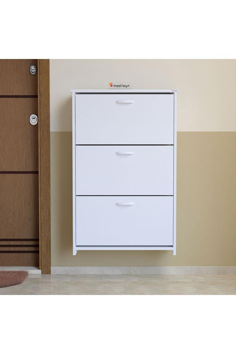 Modilayn MİHRA 72 X 112 X 25,5 cm Düşer Kapaklı 3 Katlı Ayakkabılık -Ceviz