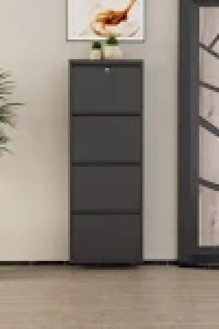 Kilitli 4 Kapaklı Metal Ayakkabılık Antrasit