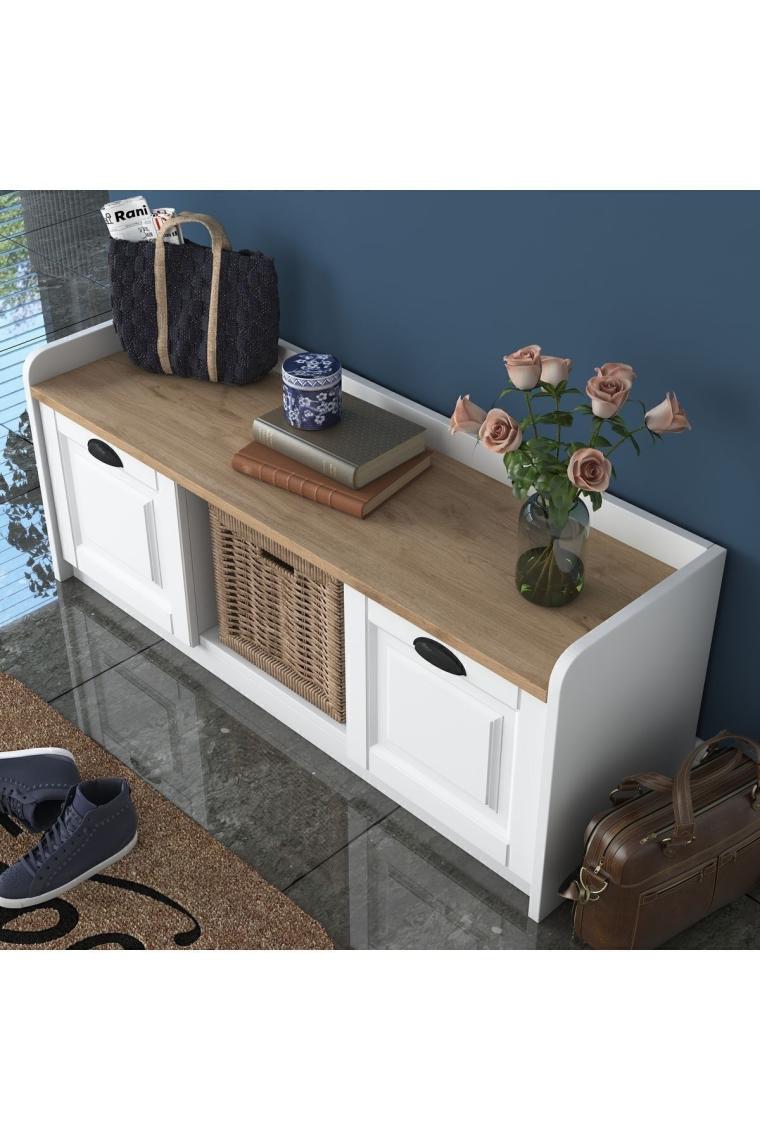 Rani P2 Modern Ayakkabılık Ayakkabı Dolabı Renk: Beyaz - S. Ceviz M1