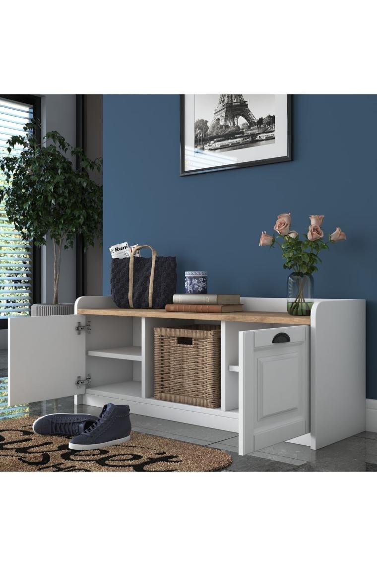 Rani P2 Modern Ayakkabılık Ayakkabı Dolabı Renk: Beyaz - S. Ceviz M1