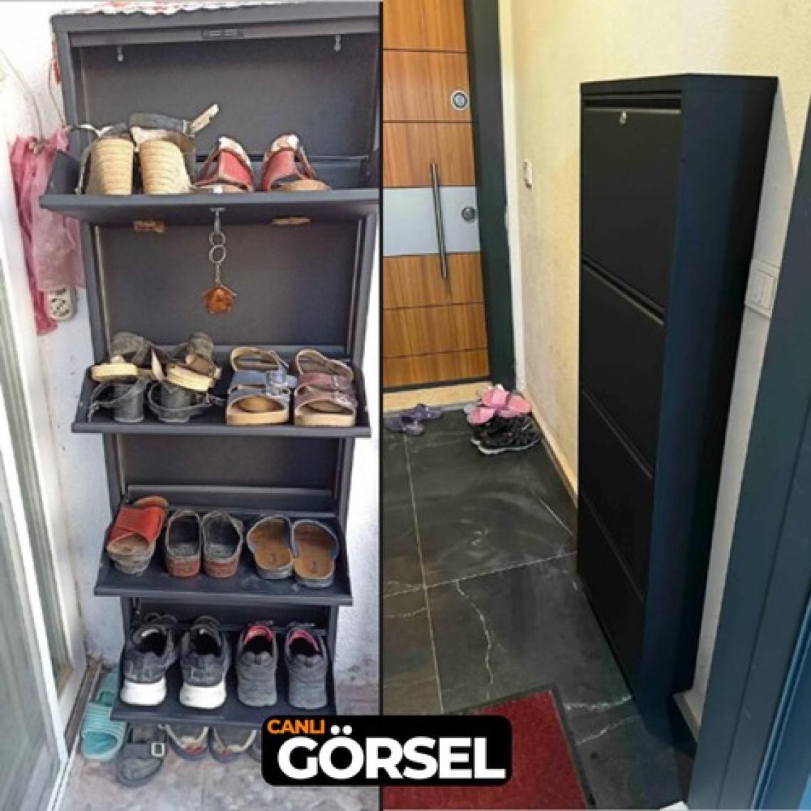 Mobilya Pratik 4'lü Kilitli Metal Ayakkabılık - Siyah