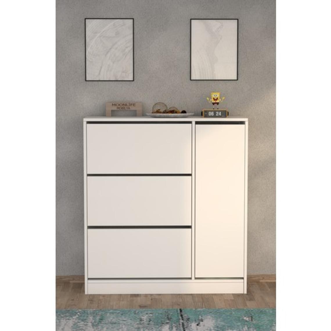 Moonlife Milano 3 Kapaklı Kayar Raflı Dolaplı Ayakkabılık (Beyaz)