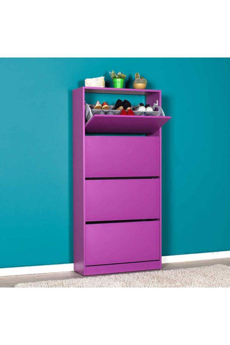 Adore Flat Duo 4 Katlı Geniş Ayakkabılık Dolabı - Mor