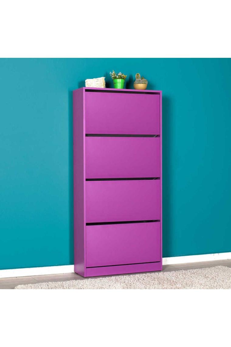 Adore Flat Duo 4 Katlı Geniş Ayakkabılık Dolabı - Mor