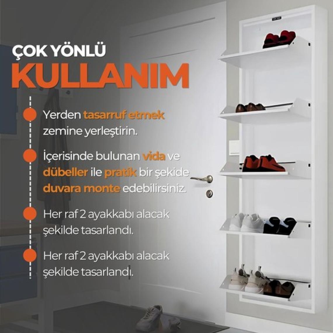 Mobilya Pratik 5'li Metal Ayakkabılık - Beyaz
