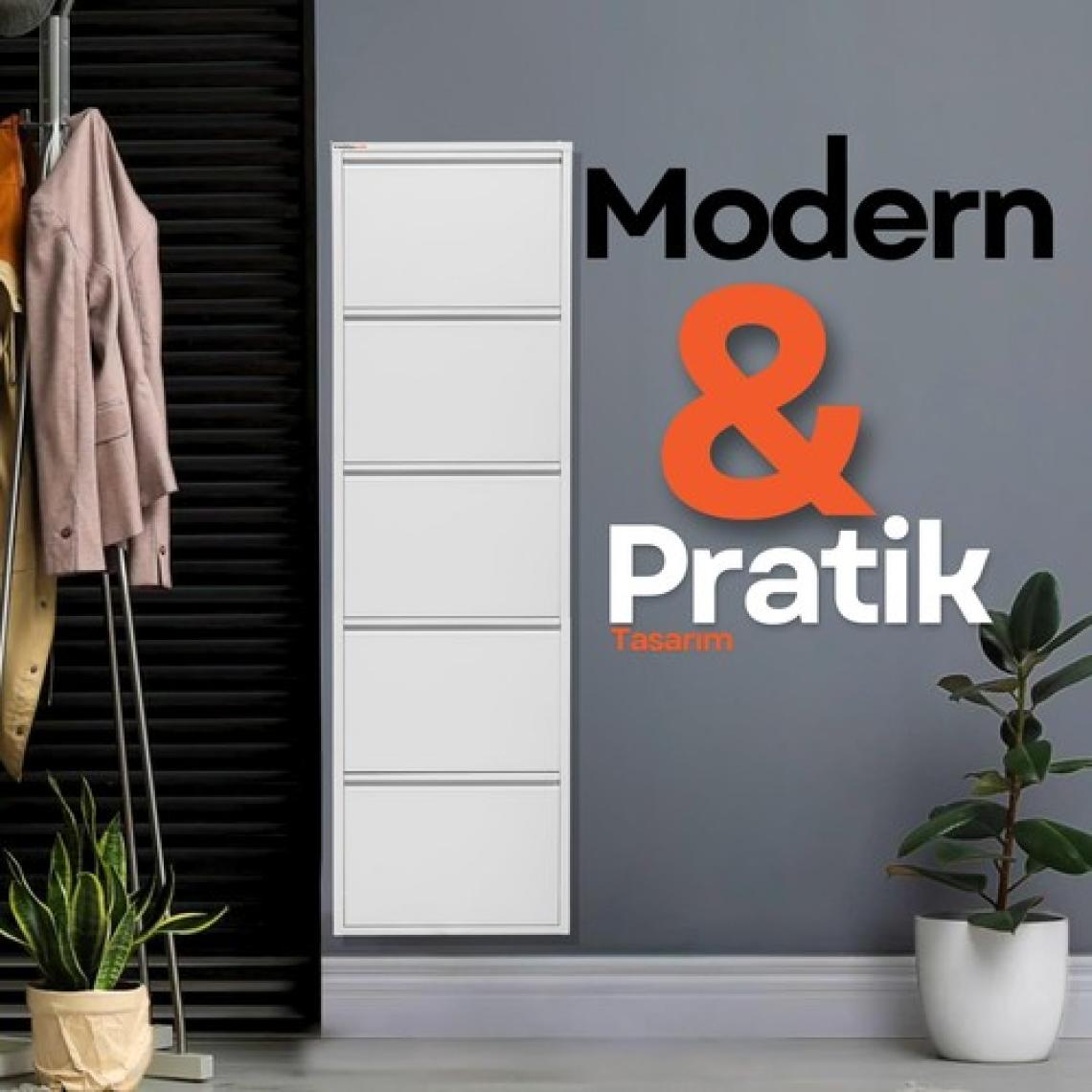 Mobilya Pratik 5'li Metal Ayakkabılık - Beyaz