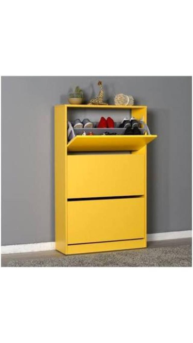 Adore Flat Duo 3 Katlı Geniş Ayakkabılık Dolabı - Sarı