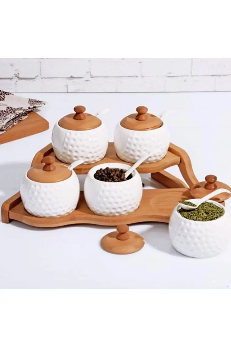 Kosova Kos Pr-By354 Bambulu Porselen Baharatlık 5'Li