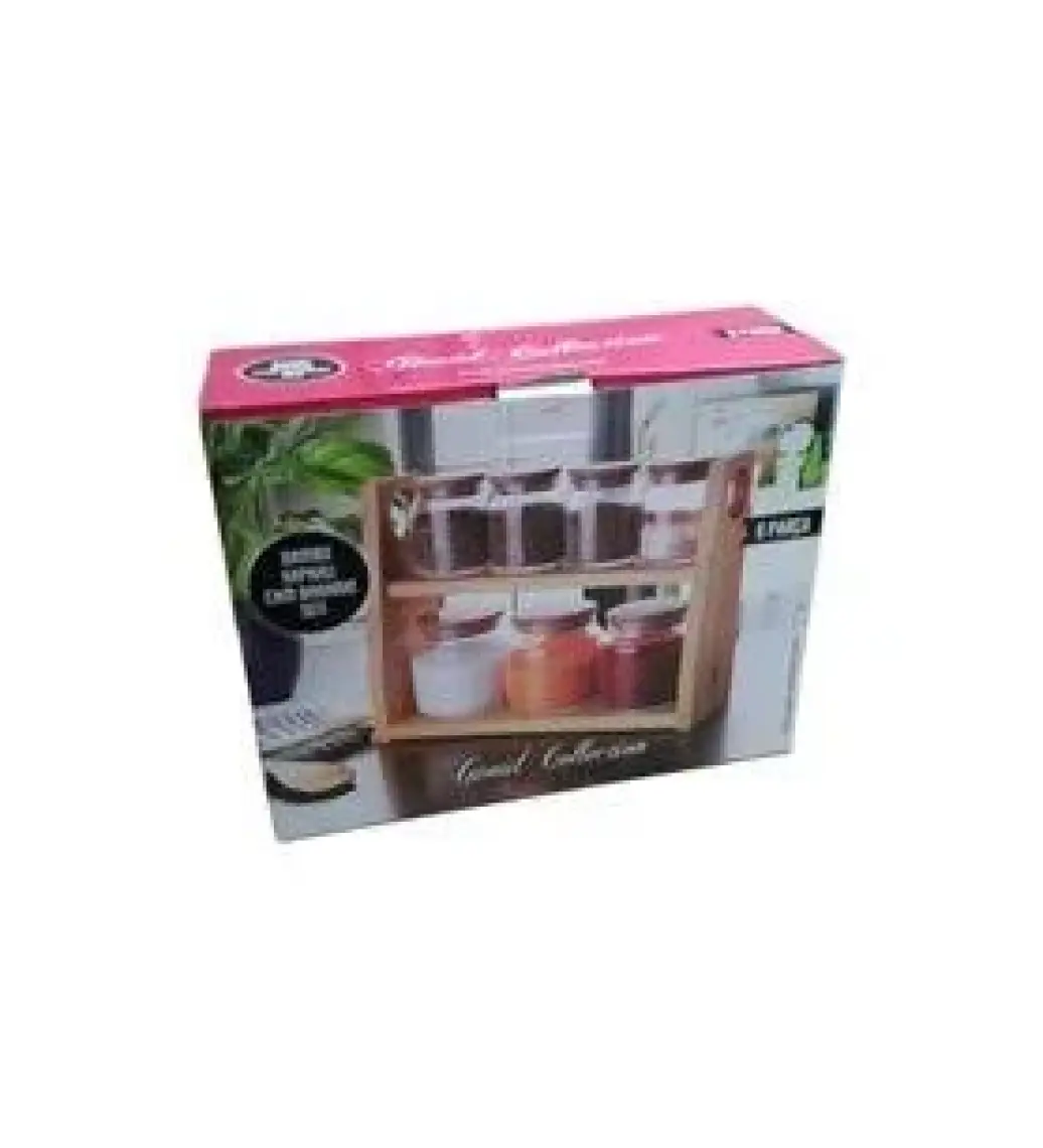 Gönül Cam 8'li Ahşap Standlı Baharat Takımı