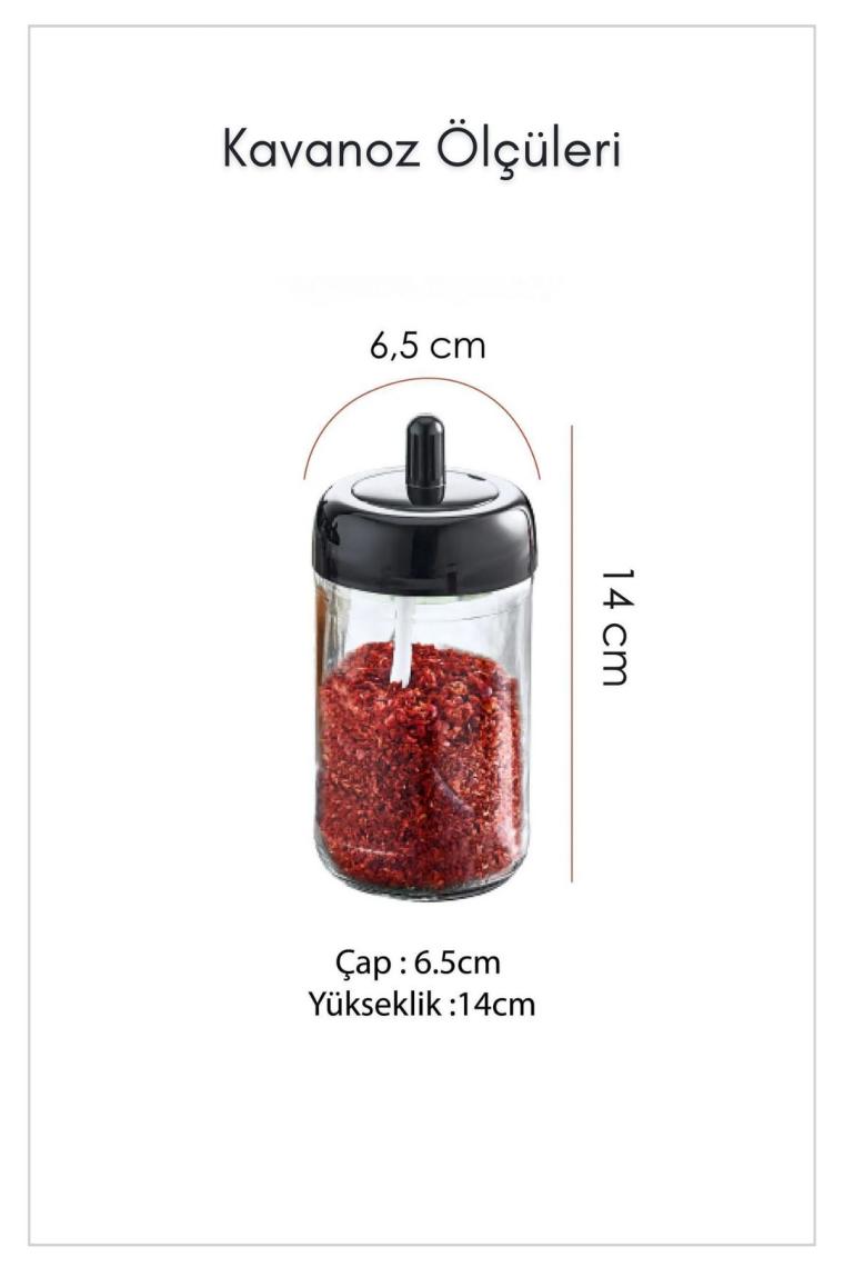 Grimor Life Metal Standlı 4'lü Kaşıklı Cam Baharatlık Seti 300 Cc- Flora Baharatlık Seti- Etiket Hediyeli