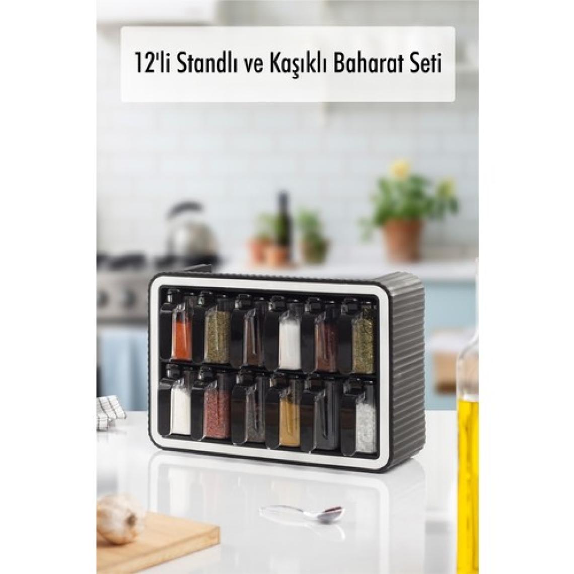 EW's Kitchenware 12'li Kaşıklı & Standlı Kapaklı Baharat Seti