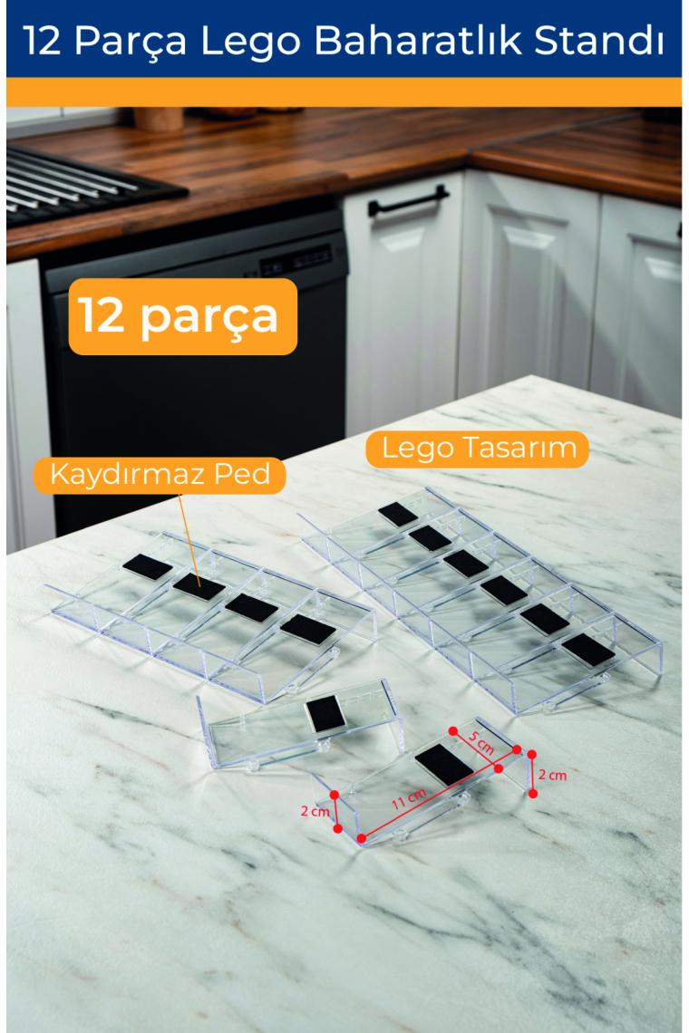 Mienda Home 12 Parça Şeffaf-Lego Baharatlık Standı Çok Amaçlı Düzenleyici Makyaj Organizer