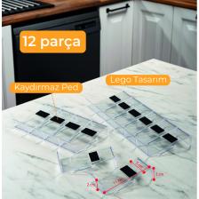 Mienda Home 12 Parça Şeffaf-Lego Baharatlık Standı Çok Amaçlı Düzenleyici Makyaj Organizer