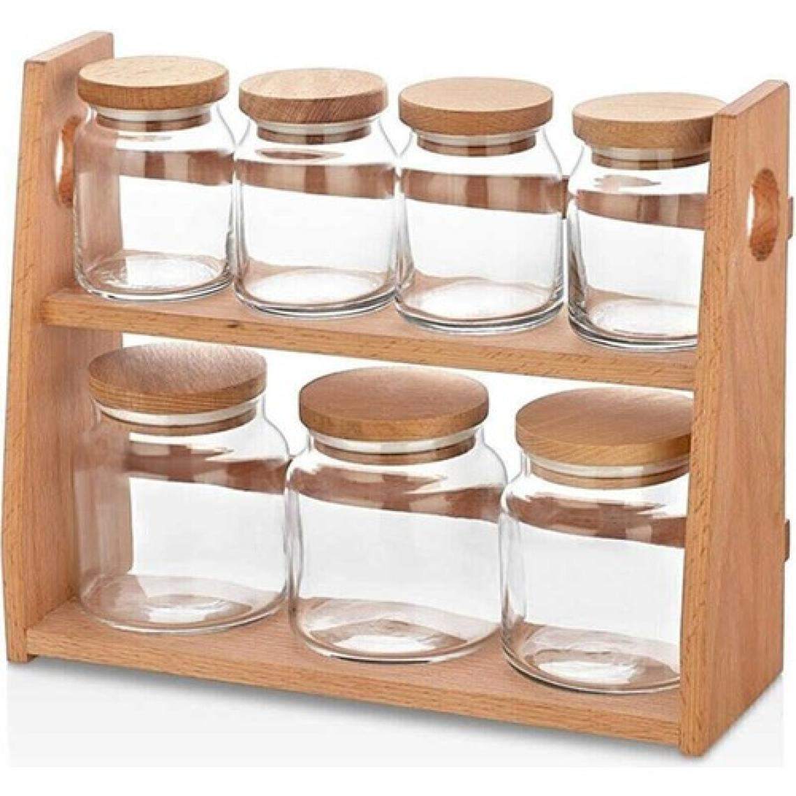 Gönül Cam 8'li Ahşap Standlı Baharat Takımı