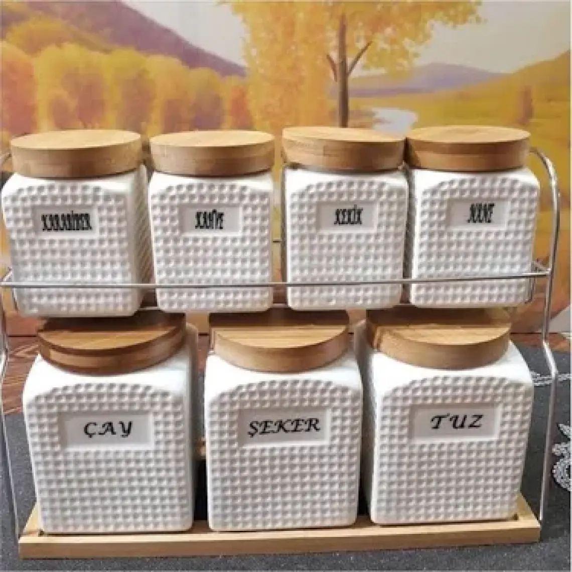 Gönül Porselen Baharat Takımı Bambu Sehbalı 7li G2036