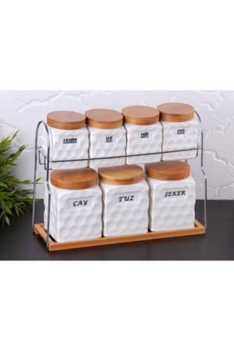 Gönül 7'li Porselen Ahşap Kapaklı Baharat Seti G1353